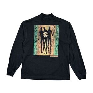 Vintage 90s Aboriginal Style Abstract Art Rankine Mockneck L/S T Shirt Mens M